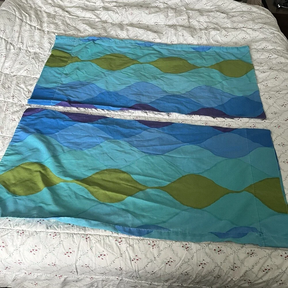 VTG Cannon Royal Family King Sheet Set Wavy Gravy Mod Blue Purple Psychedelic